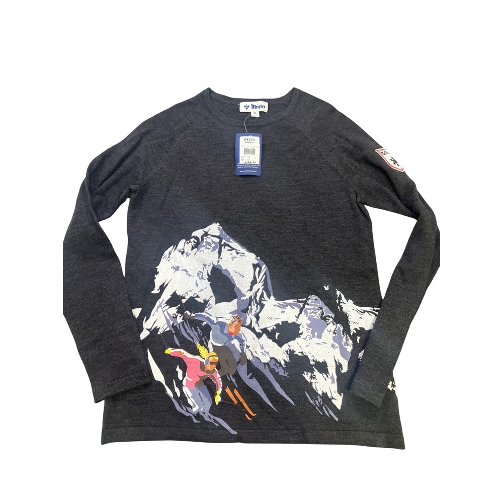 Meister Montage Ski Base Layer Wool Blend Charcoal Grey Telluride Patch XL NEW‎